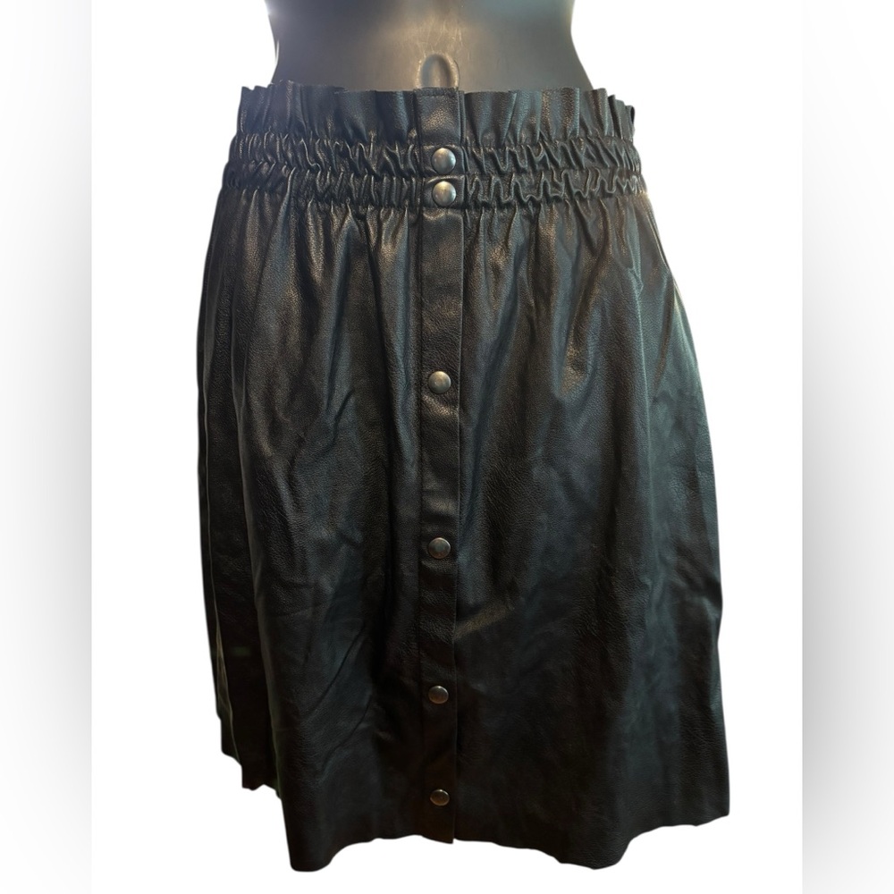 Boohoo Black Midi Skirt Ruched Button Front